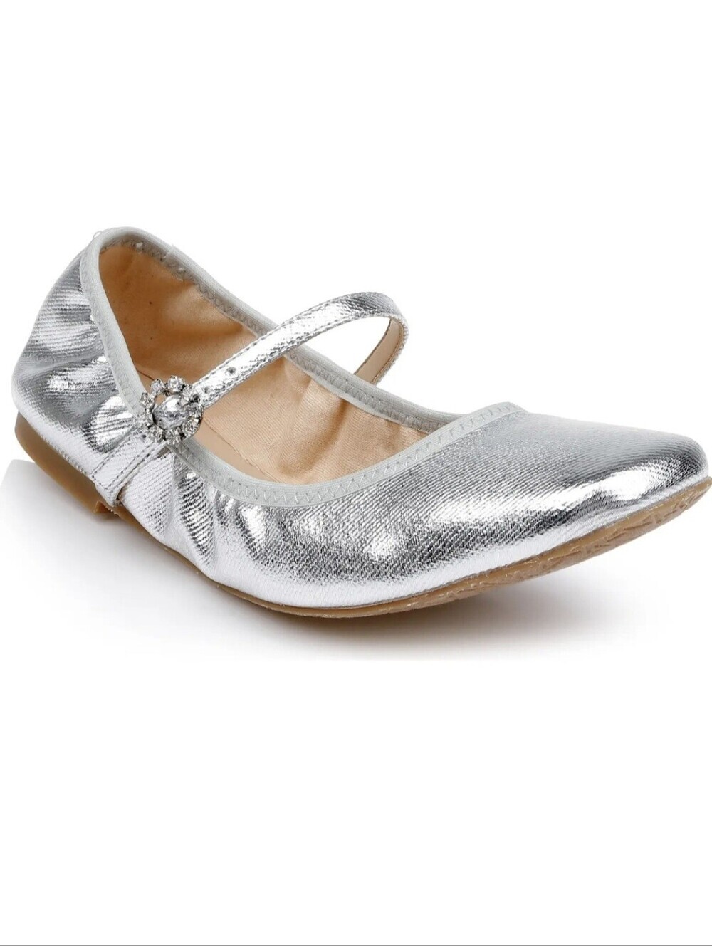 Jewel Badgley Mischka Kaya Silver Metallic Mary Jane Flat NWOT